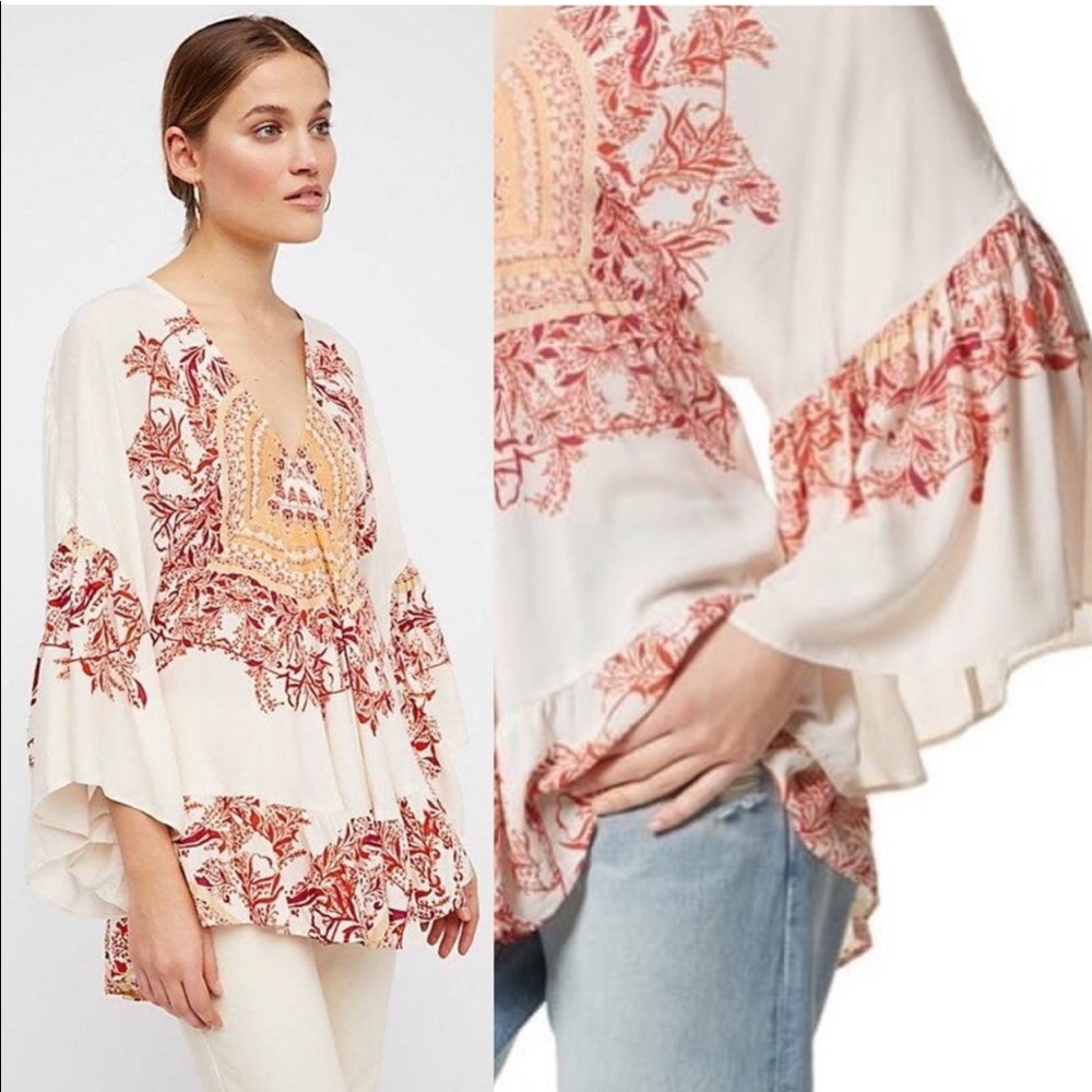Free People Sunset Dreams Ruffle Top Small Boho Bohemian Cottagecore